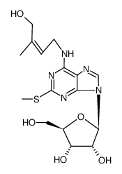 N6-(4-hydroxy-3-methyl-but-2-enyl)-S-methyl-2-thio-isoguanosine结构式