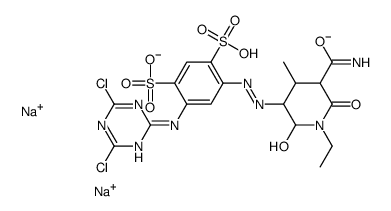 disodium 4-[[5-(aminocarbonyl)-1-ethyl-2-hydroxy-4-methyl-6-oxopiperidin-3-yl]azo]-6-[(4,6-dichloro-1,3,5-triazin-2-yl)amino]benzene-1,3-disulphonate Structure