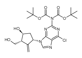 6-chloro-9-[(1S,3R,4S)-4-hydroxy-3-hydroxymethyl-2-methylene-cyclopentyl]-N-(tert-butyloxycarbonyl)-9H-purine-2-carbamic acid tert-butyl ester结构式