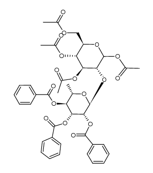 2,3,4-tri-O-benzoyl-α-L-rhamnopyranosyl-(1->2)-1,3,4,6-tetra-O-acetyl-α,β-D-glucopyranose结构式