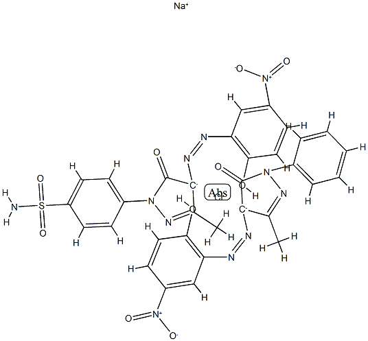 Chromate(1-), [4-[4,5-dihydro-4-[(2-hydroxy-5-nitrophenyl)azo]-3-methyl-5-oxo-1H-pyrazol-1-yl]benzenesulfonamidato(2-)][2,4-dihydro-4-[(2-hydroxy-5-nitrophenyl)azo]-5-methyl-2-phenyl-3H-pyrazol-3-onato(2-)]-, sodium picture