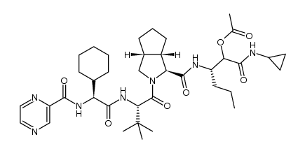 (3S)-3-((1S,3aR,6aS)-2-((S)-2-((S)-2-cyclohexyl-2-(pyrazine-2-carboxamido)acetamido)-3,3-dimethylbutanoyl)octahydrocyclopenta[c]pyrrole-1-carboxamido)-1-(cyclopropylamino)-1-oxohexan-2-yl acetate Structure