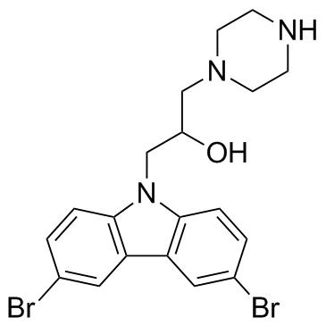 3,6-二溴吲哚-alpha-(1-哌嗪甲基)-9H-咔唑-9-乙醇双盐酸盐结构式
