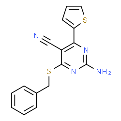 2-Amino-4-(benzylthio)-6-(thiophen-2-yl)pyrimidine-5-carbonitrile Structure