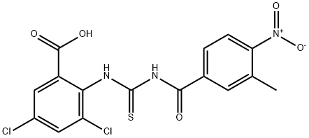 3,5-dichloro-2-[[[(3-methyl-4-nitrobenzoyl)amino]thioxomethyl]amino]-benzoic acid结构式
