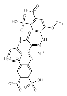 4-methoxy-5-[(2Z)-2-[(2-methoxy-4-nitro-5-sulfo-phenyl)diazenyl-(phenylcarbamoyl)methylidene]hydrazinyl]-2-nitro-benzenesulfonic acid structure