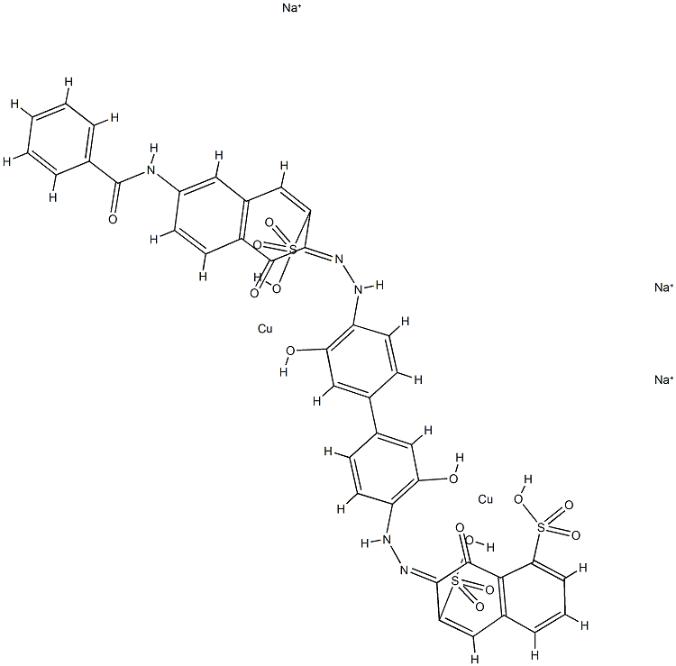 trisodium [mu-[7-[[4'-[[6-benzamido-1-hydroxy-3-sulpho-2-naphthyl]azo]-3,3'-dihydroxy[1,1'-biphenyl]-4-yl]azo]-8-hydroxynaphthalene-1,6-disulphonato(7-)]]dicuprate(3-) Structure