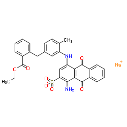 sodium 1-ethyl 2-[[3-[(4-amino-9,10-dihydro-9,10-dioxo-3-sulphonato-1-anthryl)amino]-p-tolyl]methyl]benzoate结构式
