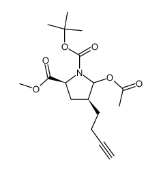 (2S,4S)-5-Acetoxy-4-but-3-ynyl-pyrrolidine-1,2-dicarboxylic acid 1-tert-butyl ester 2-methyl ester结构式