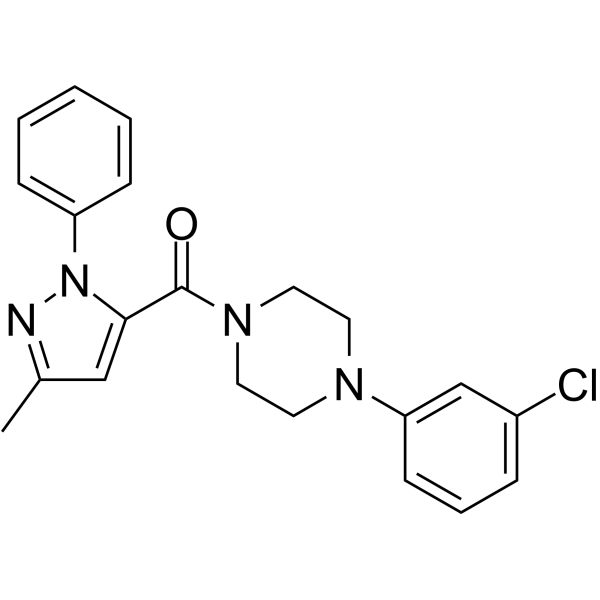 [4-(3-氯苯基)哌嗪-1-基](5-甲基-2-苯基-2H-吡唑-3-基)甲酮结构式