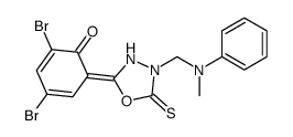 (6E)-2,4-dibromo-6-[4-[(N-methylanilino)methyl]-5-sulfanylidene-1,3,4-oxadiazolidin-2-ylidene]cyclohexa-2,4-dien-1-one结构式