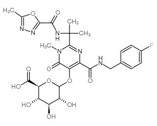 (2S,3S,4S,5R,6S)-6-[4-[(4-fluorophenyl)methylcarbamoyl]-1-methyl-2-[2-[(5-methyl-1,3,4-oxadiazole-2-carbonyl)amino]propan-2-yl]-6-oxopyrimidin-5-yl]oxy-3,4,5-trihydroxyoxane-2-carboxylic acid Structure