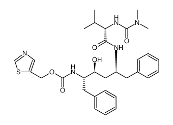 2,7,10,12-Tetraazatridecanoic acid, 4-hydroxy-12-methyl-9-(1-methylethyl)-8,11-dioxo-3,6-bis(phenylmethyl)-, 5-thiazolylmethyl ester, (3S,4S,6S,9S) Structure