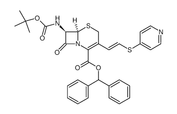 diphenylmethyl 7β-tert-butoxycarbonylamino-3-[(E)-2-(4-pyridyl)thiovinyl]-3-cephem-4-carboxylate结构式