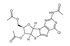 2-acetamido-8,2'-anhydro-6-chloro-8-mercapto-9-(3',5'-O-diacetyl-β-D-arabinofuranosyl)purine结构式