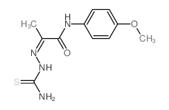 (2Z)-2-((aminocarbonothioyl)hydrazono)-N-(4-methoxyphenyl)propanamide (en)Propanamide, 2-[(aminothioxomethyl)hydrazono]-N-(4-methoxyphenyl)-, (Z)- (en) Structure