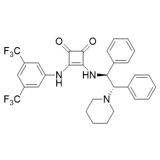 3-((3,5-双(三氟甲基)苯基)氨基)-4-((((1S,2S)-1,2-二苯基-2-(哌啶-1-基)乙基)氨基)环丁-3-烯1,2-二酮结构式