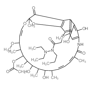 Acetic acid, ((1,2-dihydro-5,6,17,19,21-pentahydroxy-23-methoxy-2,4,12,16,18,20,22-heptamethyl-1,11-dioxo-2,7-(epoxypentadeca(1,11,13)trienimino)naphtho(2,1-b)furan-9-yl)oxy)-, 21-acetate, 2,2-diethyl结构式