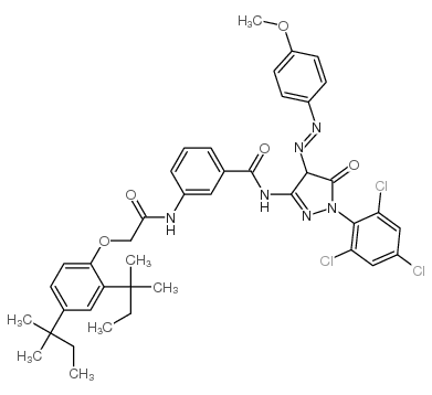 1-(2,4,6-Trichlorophenyl)-3-[3-(2,4-di-tert-pentylphenoxy)acetamidobenzamido]-4-(4-methoxyphenyl)azo-2-pyrazolin-5-one Structure