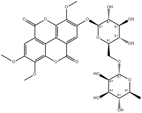 3,7,8-Tri-O-methylellagic acid 2-O-rutinoside structure