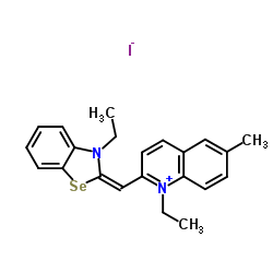 1-ethyl-2-[(3-ethyl-3H-benzoselenazol-2-ylidene)methyl]-6-methylquinolinium iodide structure
