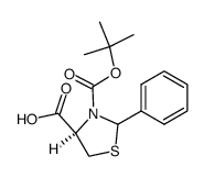 (4R)-3-(tert-butoxycarbonyl)-2-phenylthiazolidine-4-carboxylic acid结构式