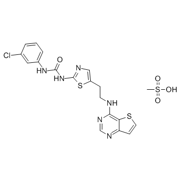 N-(3-氯苯基)-N'-[5-[2-(噻吩并3,2-D]嘧啶-4-基氨基)乙基]-2-噻唑基]脲甲磺酸盐 (1:1)结构式