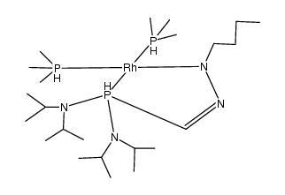 5-bis(trimethylphosphine)rhoda-4-bis(diisopropylamino)phospha-1-n-butyl-Δ2-pyrazoline结构式