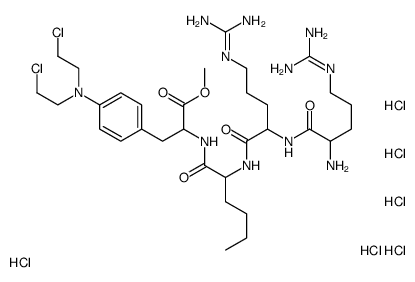 methyl (2S)-2-[[(2S)-2-[[(2S)-2-[[(2S)-2-amino-5-(diaminomethylideneamino)pentanoyl]amino]-5-(diaminomethylideneamino)pentanoyl]amino]hexanoyl]amino]-3-[4-[bis(2-chloroethyl)amino]phenyl]propanoate,hexahydrochloride Structure