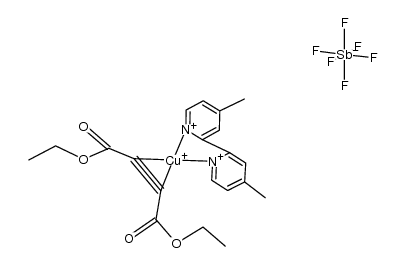 (4,4'-dimethyl-2,2'-bipyridine)(diethyl acetylenedicarboxylate)copper(I) hexafluoroantimonate Structure