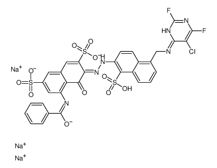 5-苯甲酰氨基-3-[[5-[[(5-氯-2,6-二氟-4-嘧啶基)氨基]甲基]-1-磺基-2-萘基]偶氮]-4-羟基-2,7-萘二磺酸三钠盐结构式