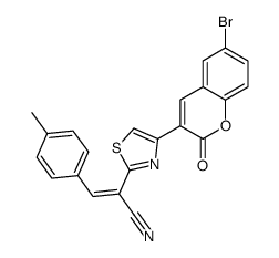 (Z)-2-[4-(6-bromo-2-oxochromen-3-yl)-1,3-thiazol-2-yl]-3-(4-methylphenyl)prop-2-enenitrile结构式