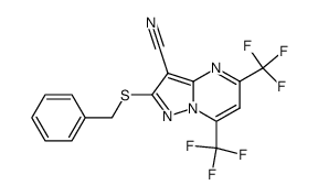 2-[(phenylmethyl)thio]-5,7-bis(trifluoromethyl)-pyrazolo[1,5-a]pyrimidine-3-carbonitrile Structure