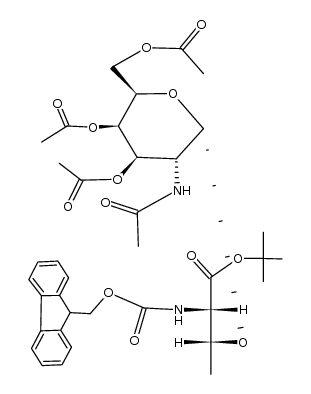 N-(9H-fluoren-9-yl)methoxycarbonyl-O-(3,4,6-tri-O-acetyl-2-acetamido-2-deoxy-α-D-galactopyranosyl)-L-threonine tert-butyl ester结构式