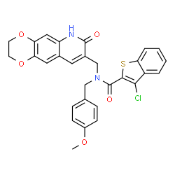 Benzo[b]thiophene-2-carboxamide, 3-chloro-N-[(4-methoxyphenyl)methyl]-N-[(2,3,6,7-tetrahydro-7-oxo-1,4-dioxino[2,3-g]quinolin-8-yl)methyl]- (9CI) Structure