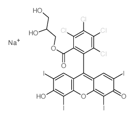2,3-dihydroxypropyl 2,3,4,5-tetrachloro-6-(3-hydroxy-2,4,5,7-tetraiodo-6-oxo-xanthen-9-yl)benzoate结构式