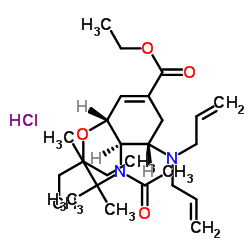 (3R,4R,5S)-4-N-Acetyl(1,1-dimethylethyl)amino-5-N,N-diallylamino-3-(1-ethylpropoxy)-1-cyclohexene-1-carboxylic acid ethyl ester monohydrochloride Structure