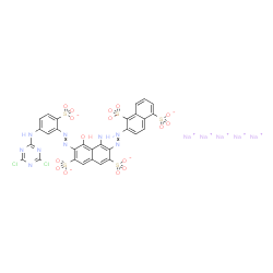 pentasodium 2-[[1-amino-7-[[5-[(4,6-dichloro-1,3,5-triazin-2-yl)amino]-2-sulphonatophenyl]azo]-8-hydroxy-3,6-disulphonato-2-naphthyl]azo]naphthalene-1,5-disulphonate structure
