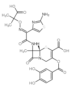 7-(2- (2-aminothiazol-4-yl)-2-(1-carboxy-1-methylethoxyimino)acetamido)-3-(3,4-dihydroxybenzoyloxy)methyl-3-cephem-4-carboxylic acid结构式