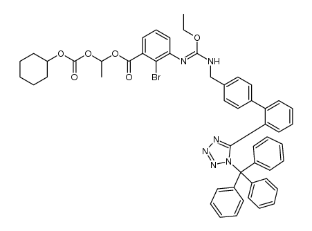 1-(cyclohexyloxycarbonyloxy)ethyl 2-bromo-3-(ethoxy(1-(2'-(1-trityl-1H-tetrazol-5-yl)biphenyl-4-yl)methylamino)methyleneamino)benzoate结构式