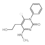 6-chloro-5-(2-hydroxyethyl)-4-methylamino-1-phenyl-pyrimidin-2-one结构式