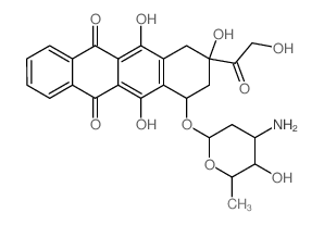 5,12-Naphthacenedione,7-[(3-amino-2,3,6-trideoxy-a-L-lyxo-hexopyranosyl)oxy]-7,8,9,10-tetrahydro-6,9,11-trihydroxy-9-(hydroxyacetyl)-,hydrochloride, (7S,9S)- (9CI)结构式