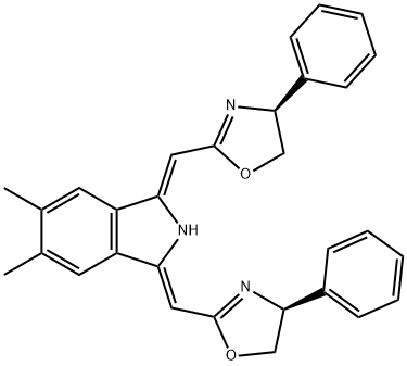 (1Z,3Z)-1,3-Bis[[(4S)-4,5-dihydro-4-phenyl-2-oxazolyl]methylene]-2,3-dihydro-5,6-dimethyl-1H-isoindole Structure