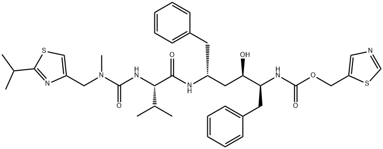 2,7,10,12-Tetraazatridecanoic acid, 4-hydroxy-12-methyl-9-(1-methylethyl)-13-[2-(1-methylethyl)-4-thiazolyl]-8,11-dioxo-3,6-bis(phenylmethyl)-, 5-thiazolylmethyl ester, (3S,4R,6R,9S)- picture