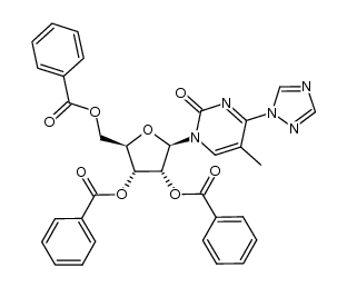 (2R,3R,4R,5R)-2-((benzoyloxy)methyl)-5-(5-methyl-2-oxo-4-(1H-1,2,4-triazol-1-yl)pyrimidin-1(2H)-yl)tetrahydrofuran-3,4-diyl dibenzoate结构式