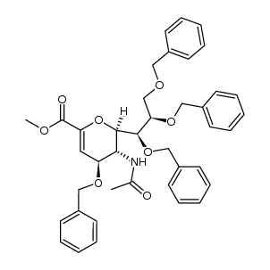 methyl 5-acetamido-4,7,8,9-tetra-O-benzyl-2,3-dehydro-3,5-dideoxy-D-glycero-D-galacto-2-nonulopyranosonate结构式