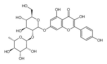 7-[[2-O-(6-deoxy-alpha-L-mannopyranosyl)-beta-D-glucopyranosyl]oxy]-3,5-dihydroxy-2-(4-hydroxyphenyl)-4H-benzopyran-4-one Structure