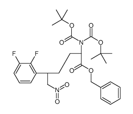 Benzyl (5S)-5-(2,3-difluorophenyl)-N,N-bis{[(2-methyl-2-propanyl) oxy]carbonyl}-6-nitro-D-norleucinate结构式