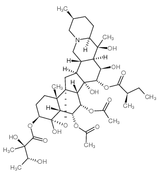Cevane-3,4,6,7,14,15,16,20-octol,4,9-epoxy-, 6,7-diacetate 3-[(2R,3R)-2,3-dihydroxy-2-methylbutanoate]15-[(2R)-2-methylbutanoate], (3b,4a,6a,7a,15a,16b)- structure