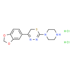 5-(1,3-苯并二氧杂环戊烯-5-基)-2-哌嗪-1-基-6H-1,3,4-噻二嗪二盐酸盐结构式